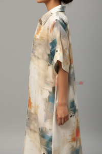 Abstract Watercolor Shirt Dress – Modern Chic