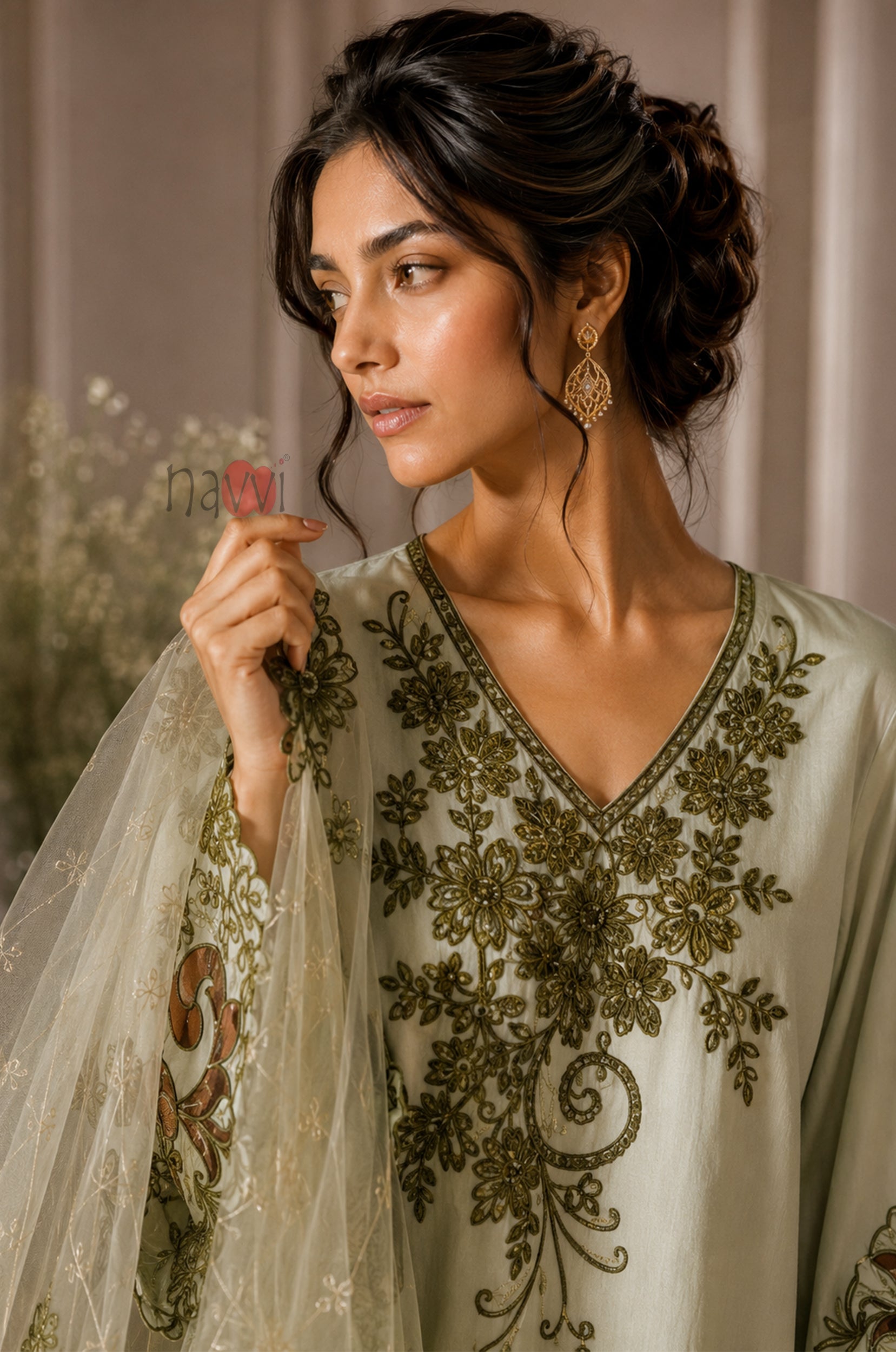 Pistachio Bloom Embroidered Suit Set