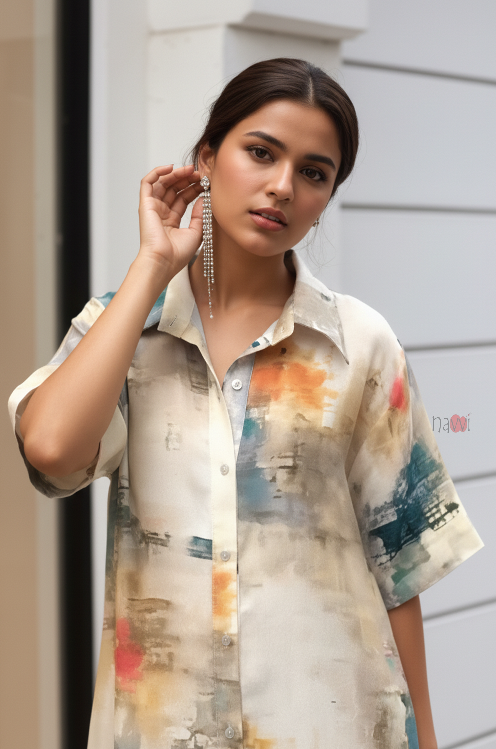 Abstract Watercolor Shirt Dress – Modern Chic