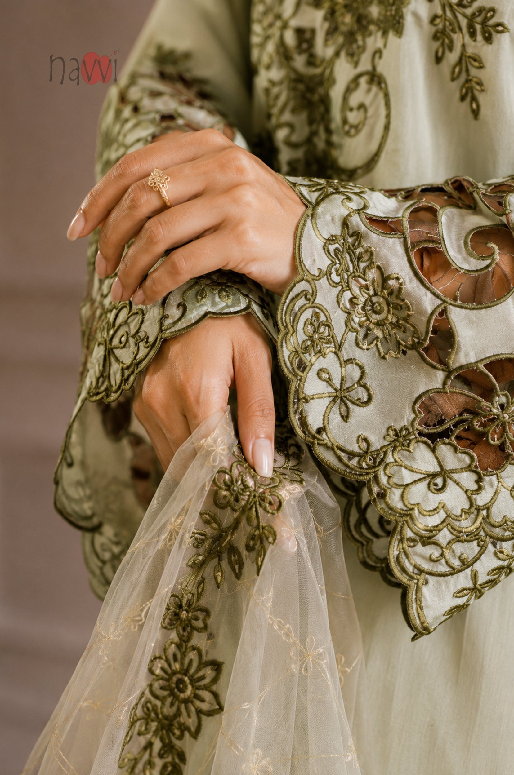 Pistachio Bloom Embroidered Suit Set