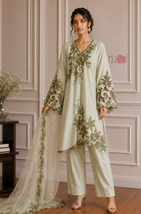 Pistachio Bloom Embroidered Suit Set
