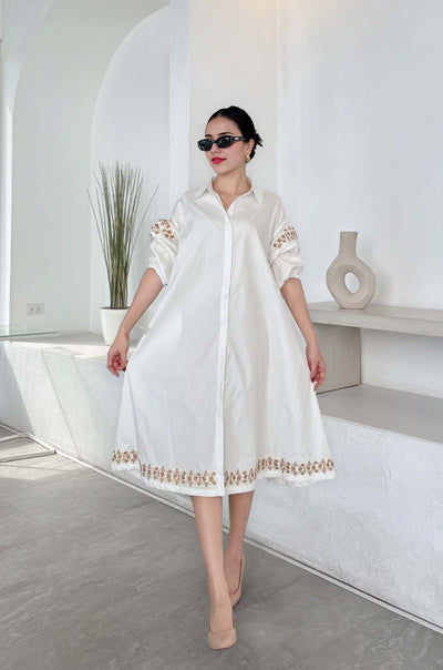Embroidered Oversized A-Line Shirtdress
