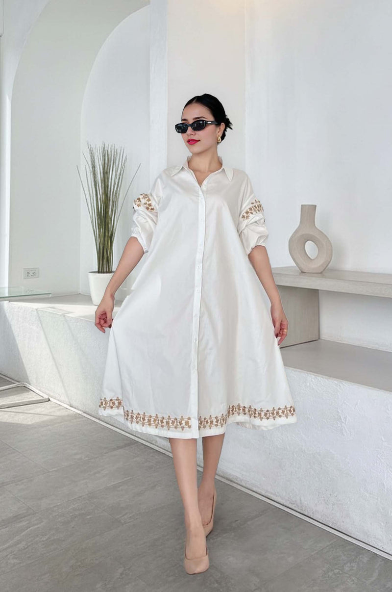 Embroidered Oversized A-Line Shirtdress