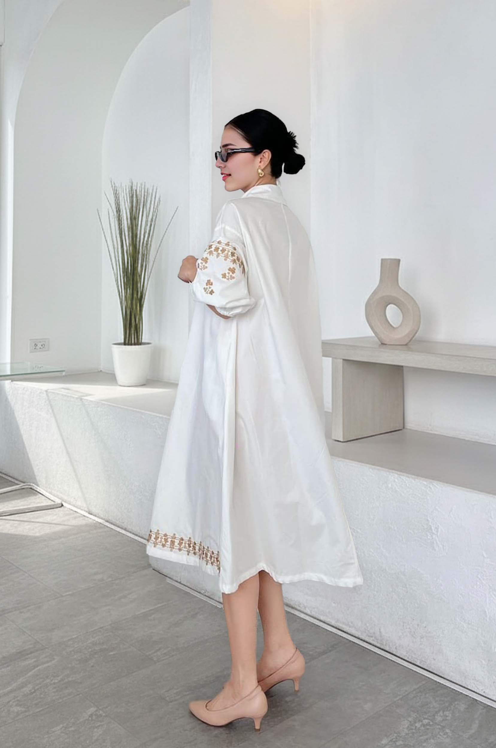 Embroidered Oversized A-Line Shirtdress