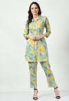 Green Co - ord Set with Embellished Belt - Navvi.in