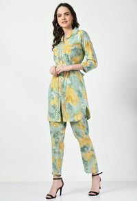 Green Co - ord Set with Embellished Belt - Navvi.in