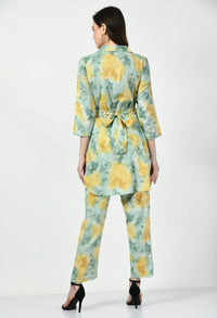 Green Co - ord Set with Embellished Belt - Navvi.in