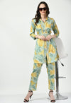 Green Co - ord Set with Embellished Belt - Navvi.in