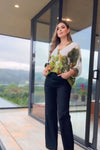 Green Foliage Pattern Print V - Neck Shirt - Navvi.in