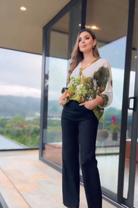 Green Foliage Pattern Print V - Neck Shirt - Navvi.in