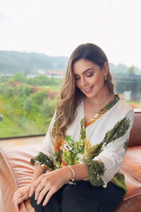 Green Foliage Pattern Print V - Neck Shirt - Navvi.in