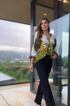 Green Foliage Pattern Print V - Neck Shirt - Navvi.in