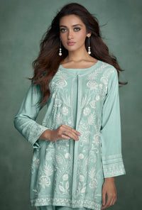 Green Hand Embroidery Full - Sleeves Co - ord Set - Navvi.in