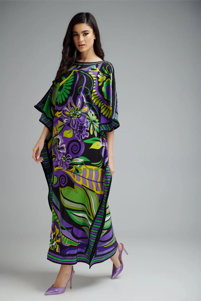 Green Hues Kaftan Dress - Navvi.in