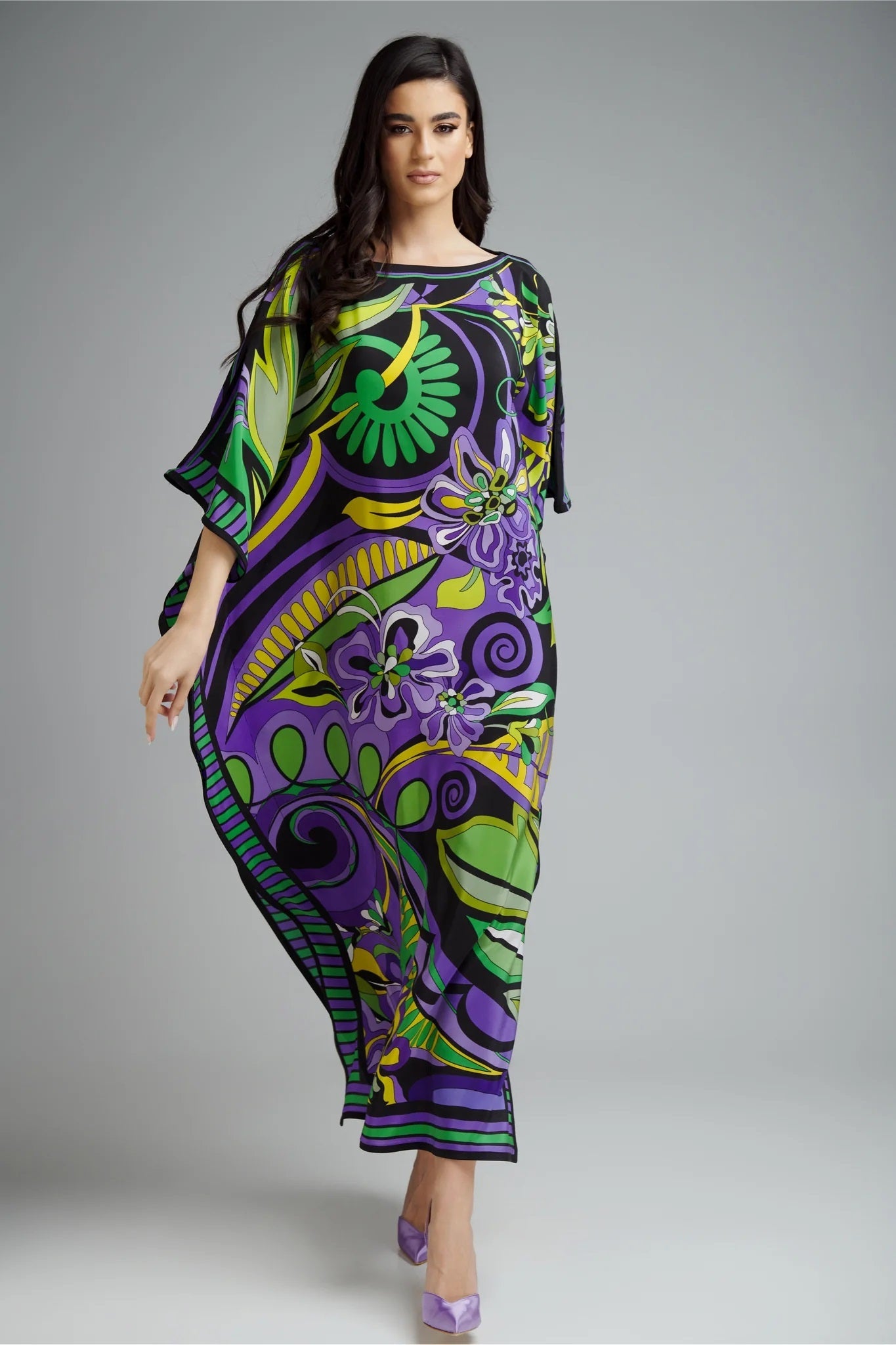 Green Hues Kaftan Dress - Navvi.in