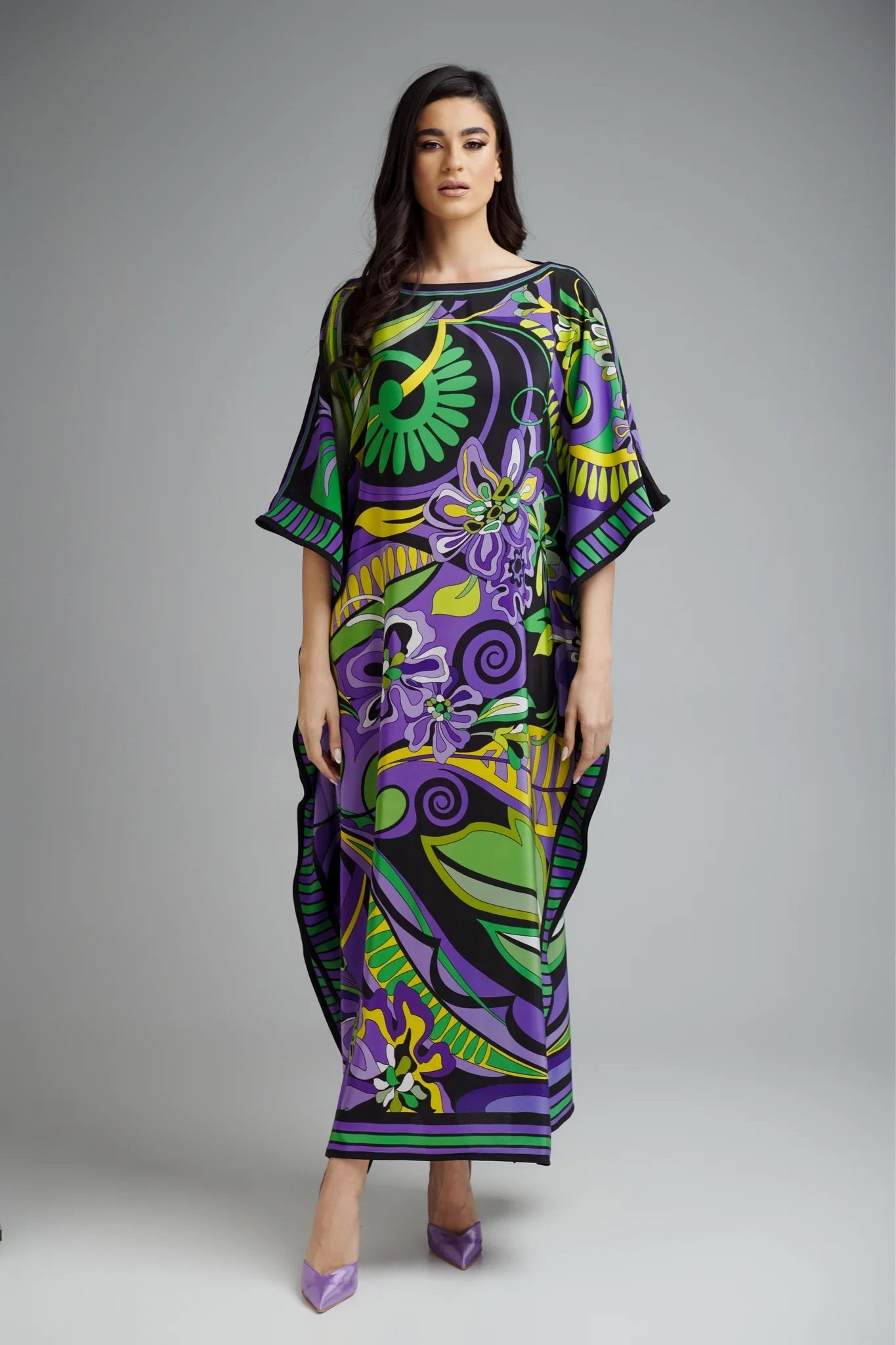 Green Hues Kaftan Dress - Navvi.in