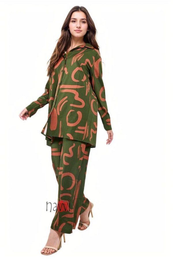 Green Scribble Co - ord Set - Navvi.in