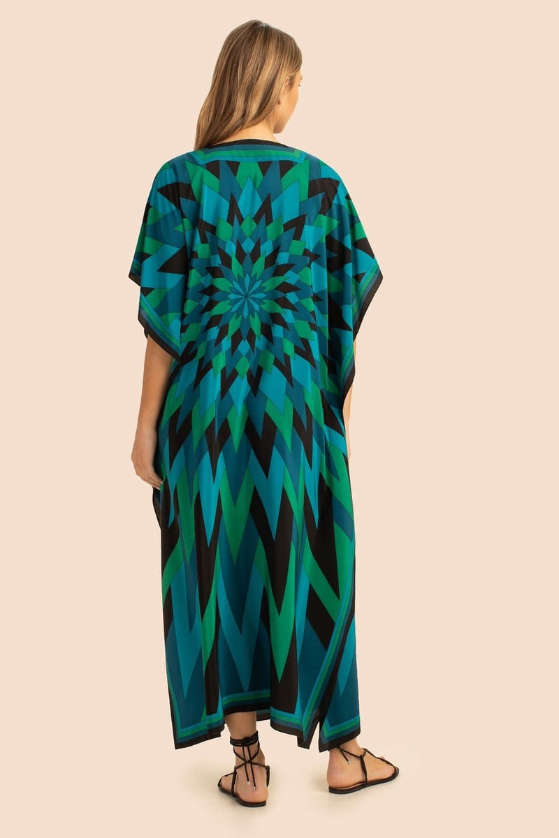 Green Slit Kaftan Dress - Navvi.in