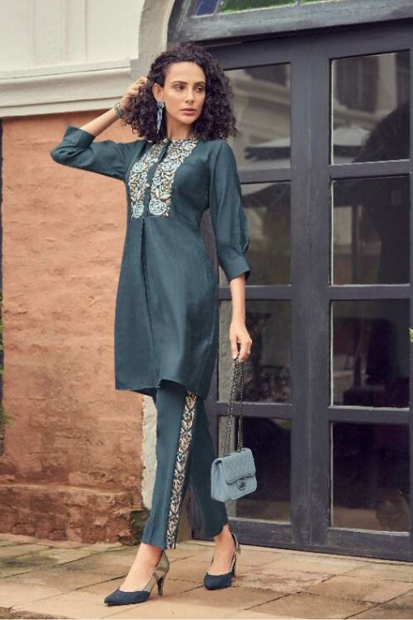 Grey Co - Ord Set With Pants - Navvi.in