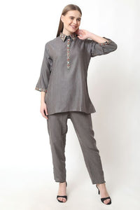 Grey Embroidery Co - ord Set - Navvi.in
