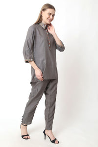 Grey Embroidery Co - ord Set - Navvi.in