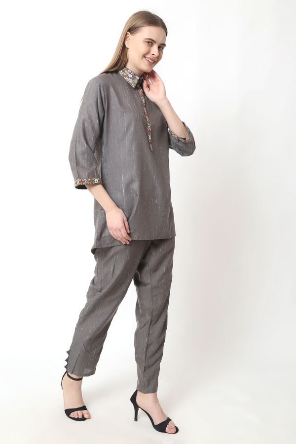 Grey Embroidery Co - ord Set - Navvi.in