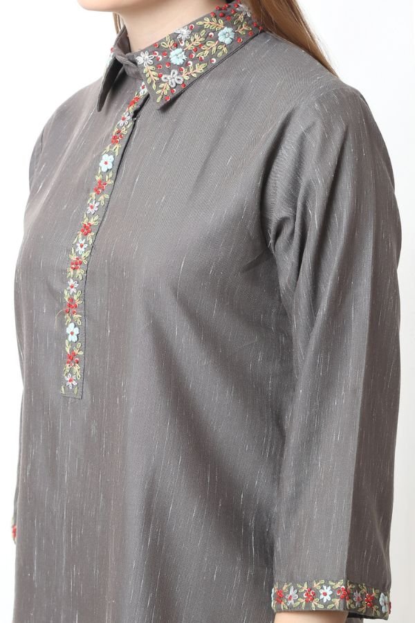 Grey Embroidery Co - ord Set - Navvi.in