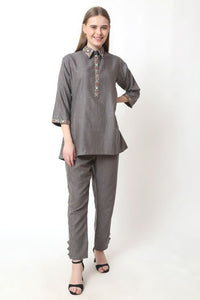 Grey Embroidery Co - ord Set - Navvi.in