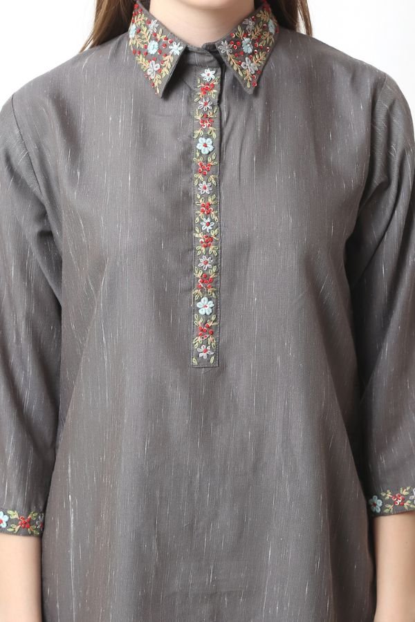 Grey Embroidery Co - ord Set - Navvi.in