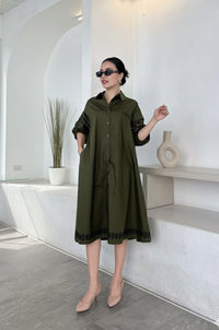Embroidered Oversized A-Line Shirtdress