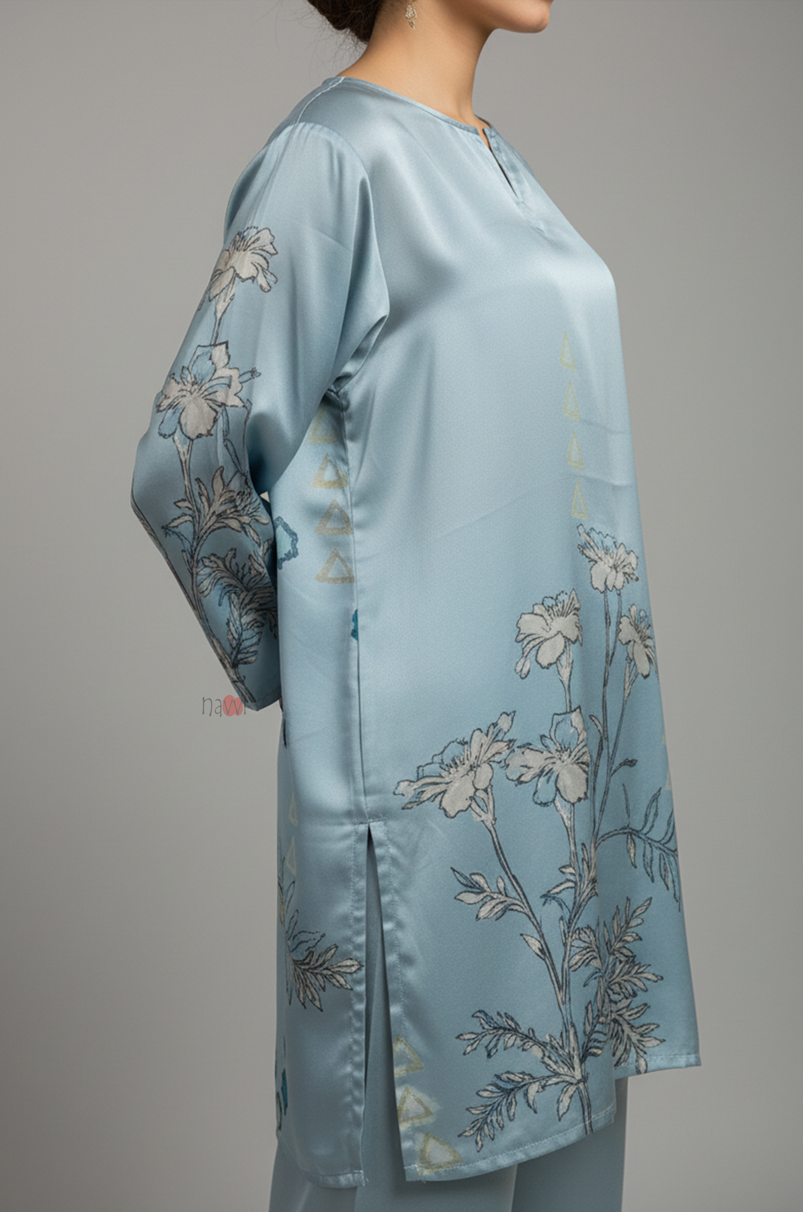 Powder Blue Floral Print Co-Ord Set for Women