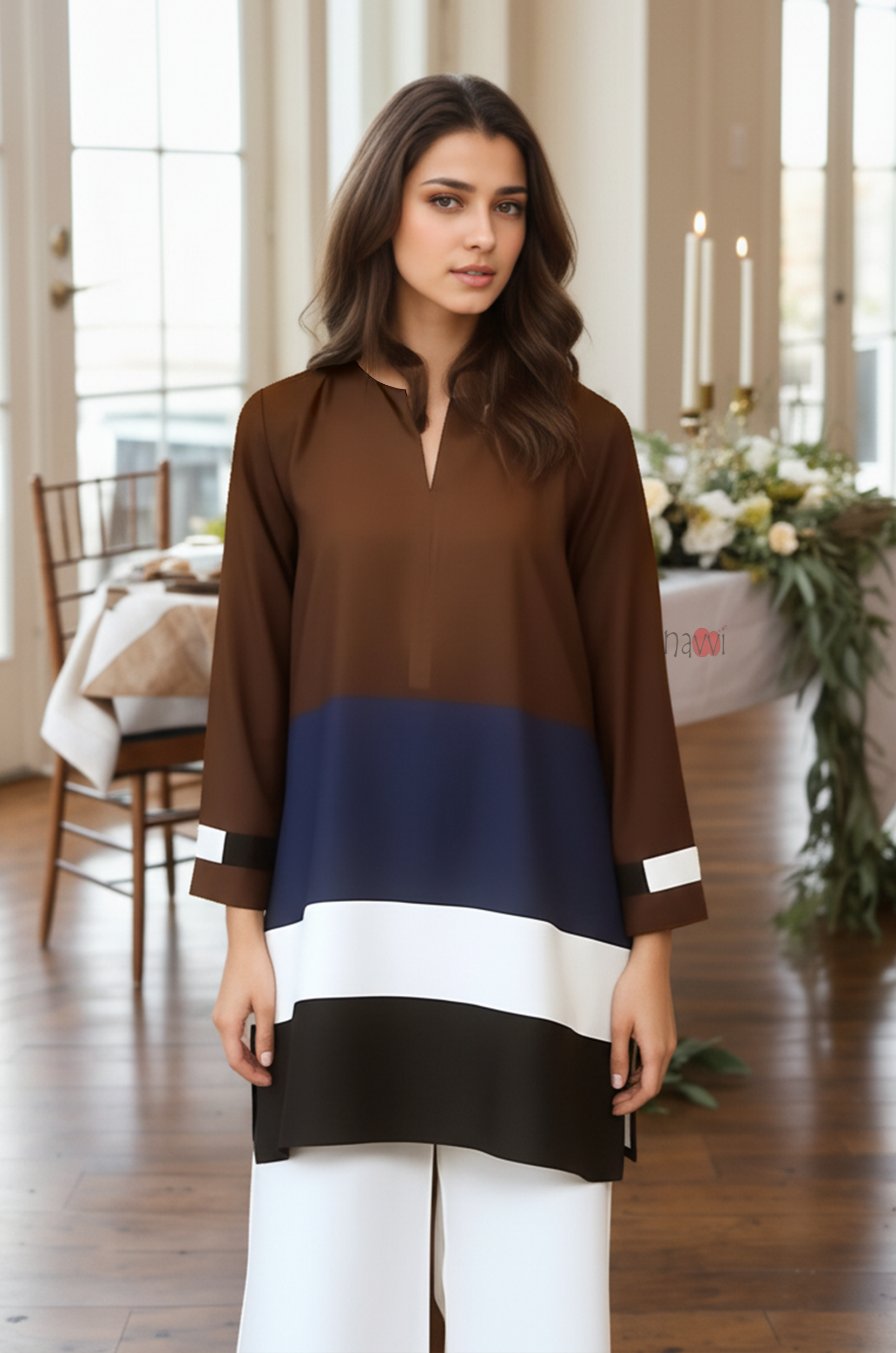 Pure Viscose Designer Colorblocked Kurta Pant Ensemble