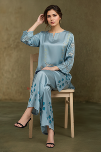 Powder Blue Floral Print Co-Ord Set for Women