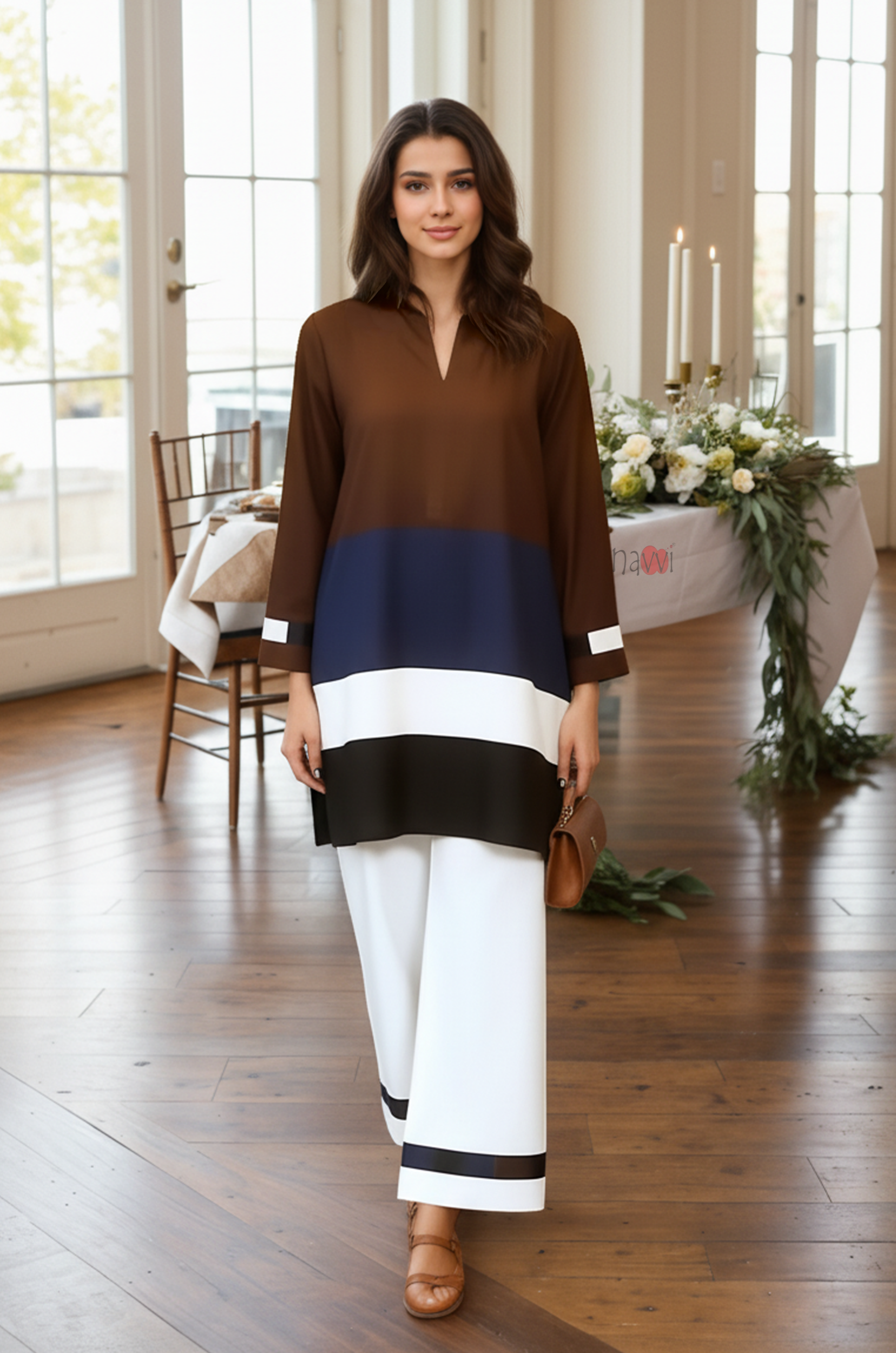 Pure Viscose Designer Colorblocked Kurta Pant Ensemble