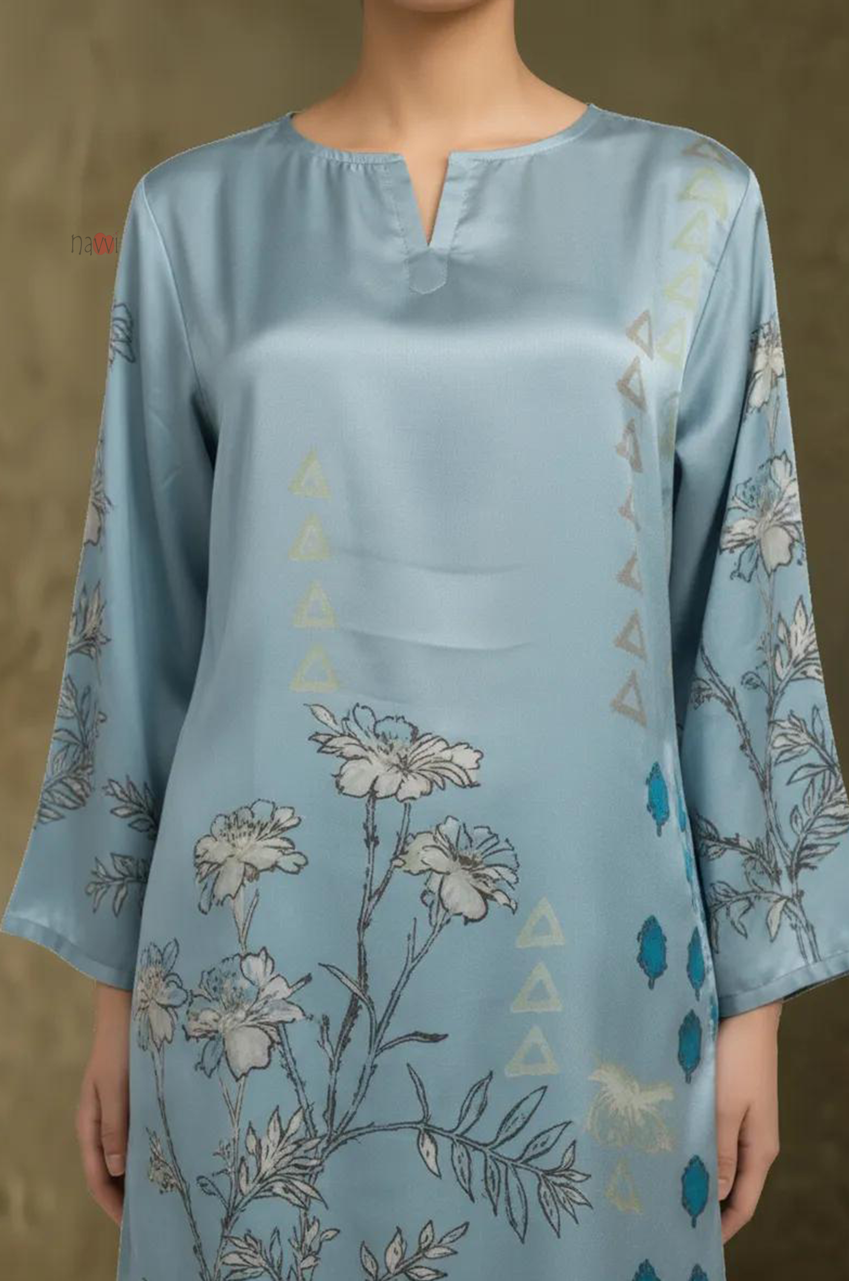 Powder Blue Floral Print Co-Ord Set for Women