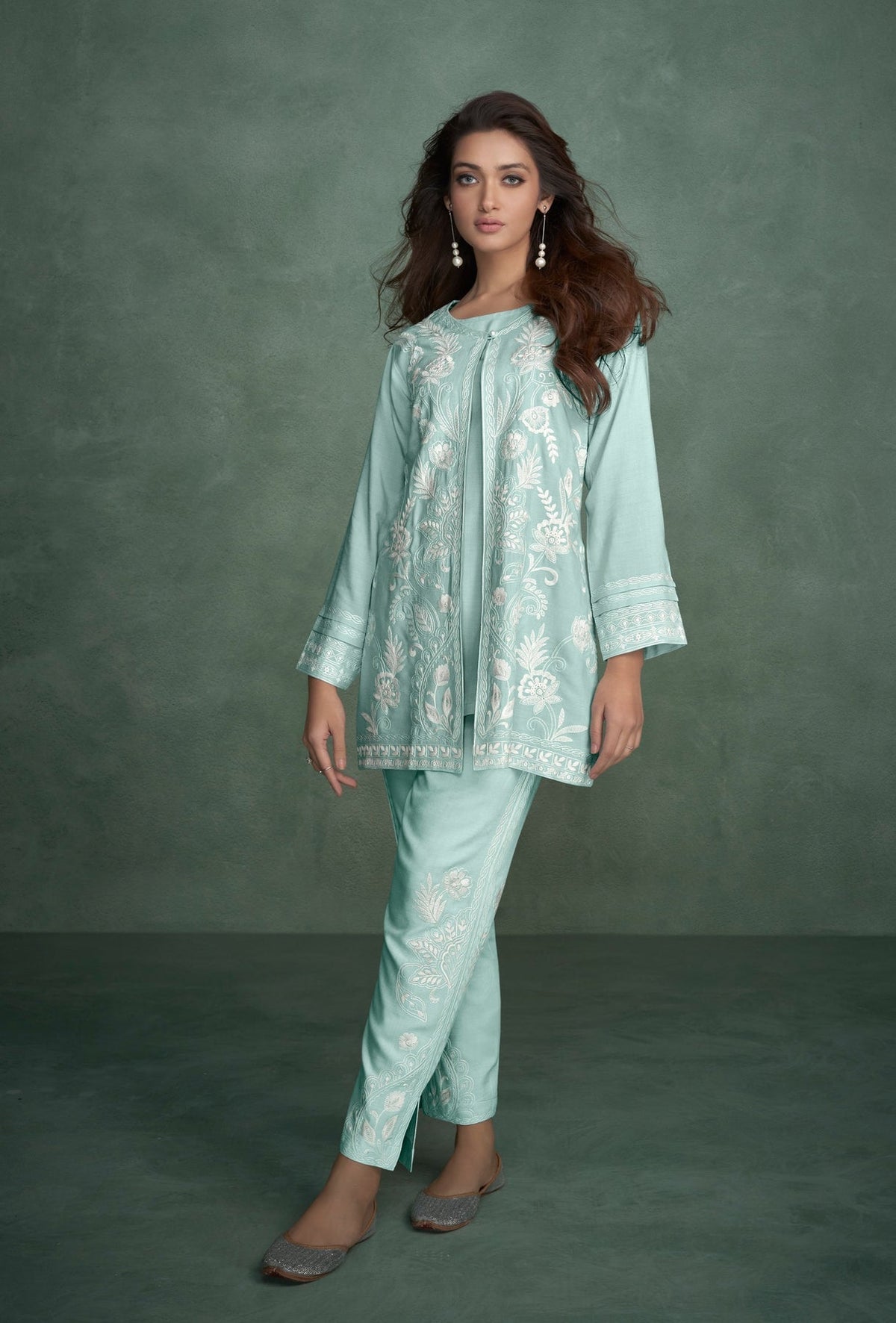 Hand Embroidery Full - Sleeves Co - ord Set - Navvi.in