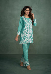 Hand Embroidery Full - Sleeves Co - ord Set - Navvi.in