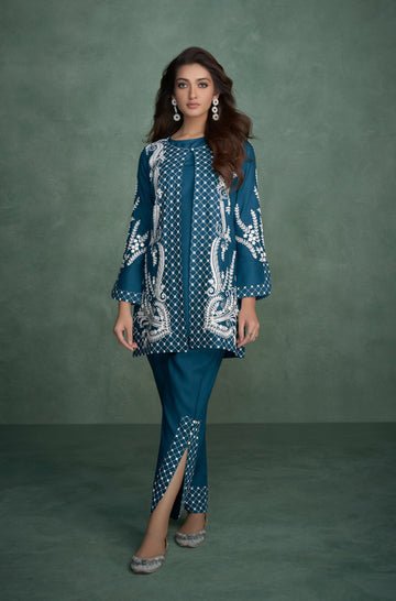 Hand Embroidery Full - Sleeves Co - ord Set - Navvi.in