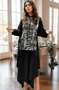 Handblock Printed Asymmetric Co - ord with Skirt - Navvi.in