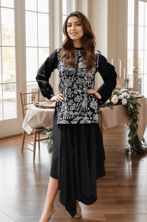 Handblock Printed Asymmetric Co-ord with Skirt