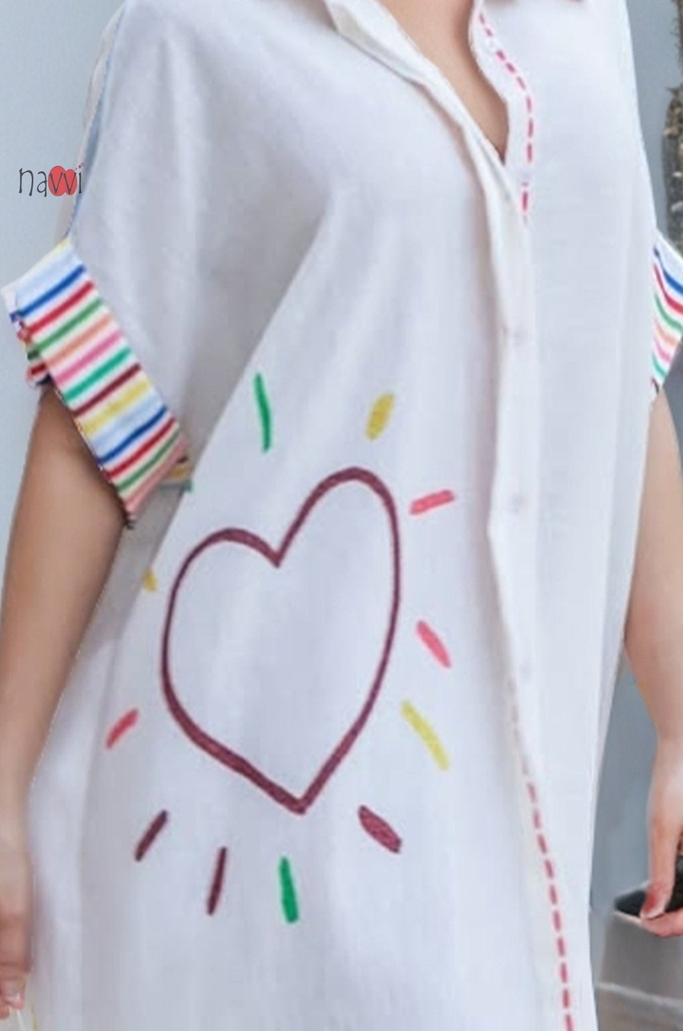 DRESS HIPPY“DH-HEART L/S SHIRT” Happy Soul Heart Art Printed Breezy Shirt Dress – Navvi.in