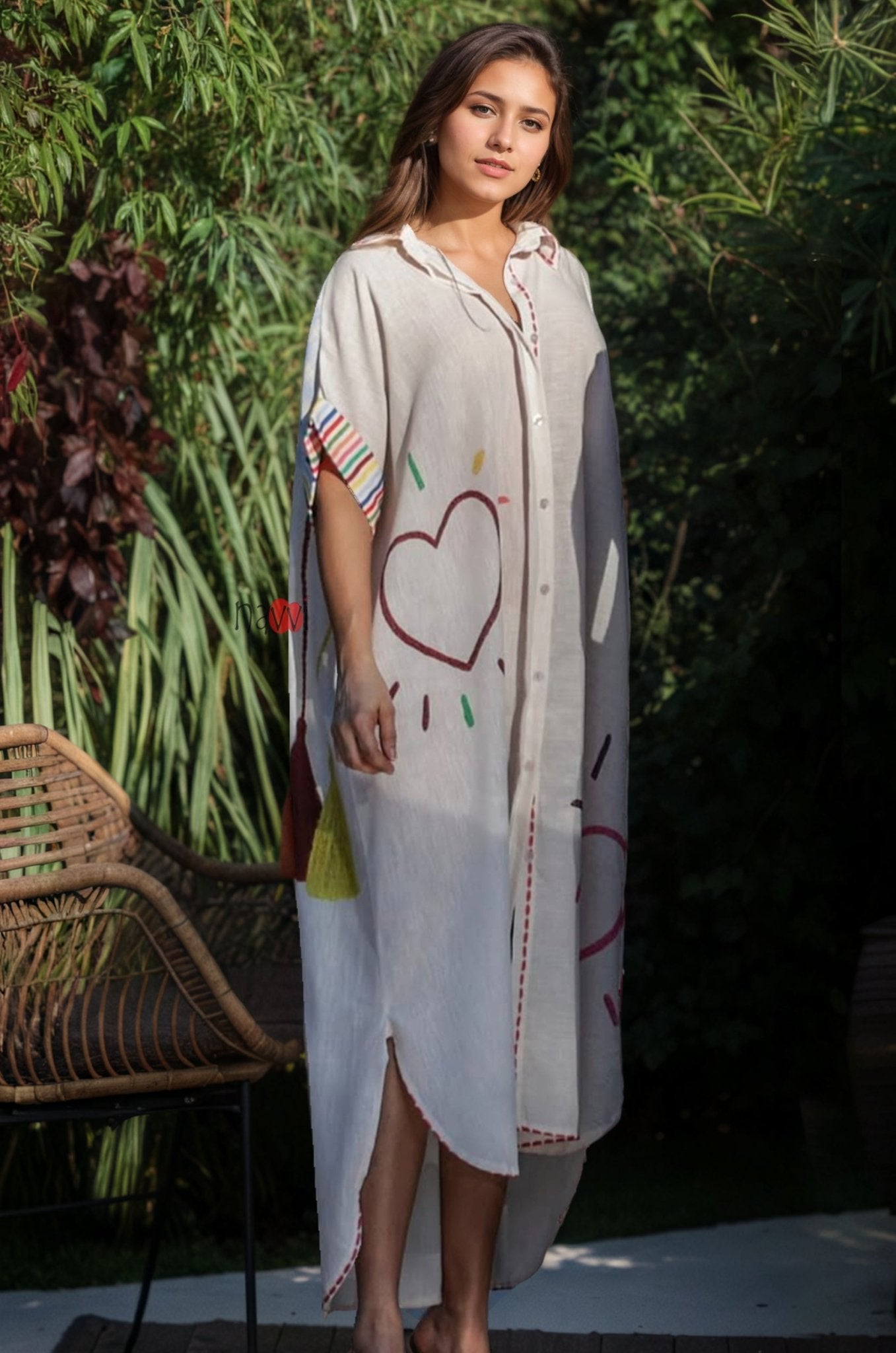 Happy Soul Heart Art Printed Breezy Shirt Dress - Navvi.in