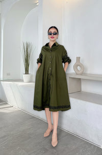 Embroidered Oversized A-Line Shirtdress