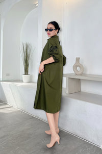 Embroidered Oversized A-Line Shirtdress