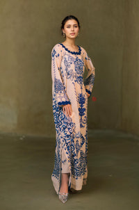 Classic Beige Kaftan with Blue Detailing