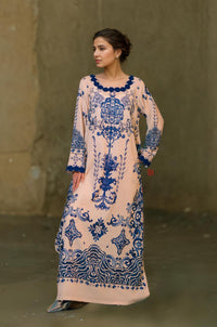 Classic Beige Kaftan with Blue Detailing