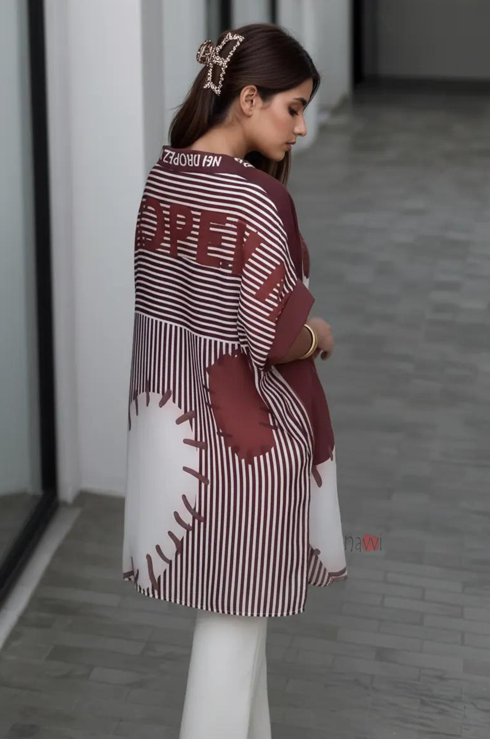 Burgundy Ivory Abstract Flow Up-down Shirt Top