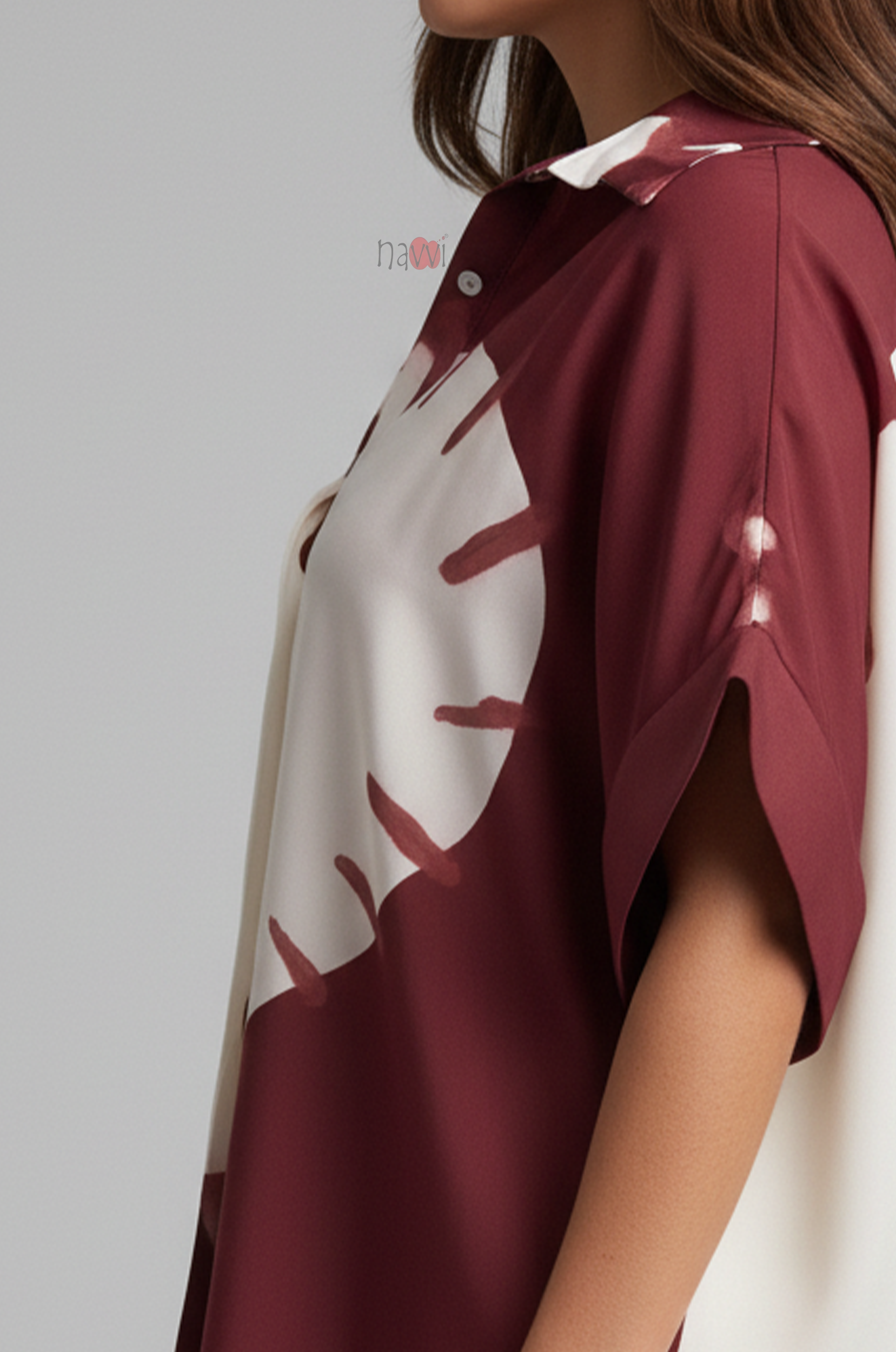 Burgundy Ivory Abstract Flow Up-down Shirt Top