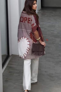 Burgundy Ivory Abstract Flow Up-down Shirt Top