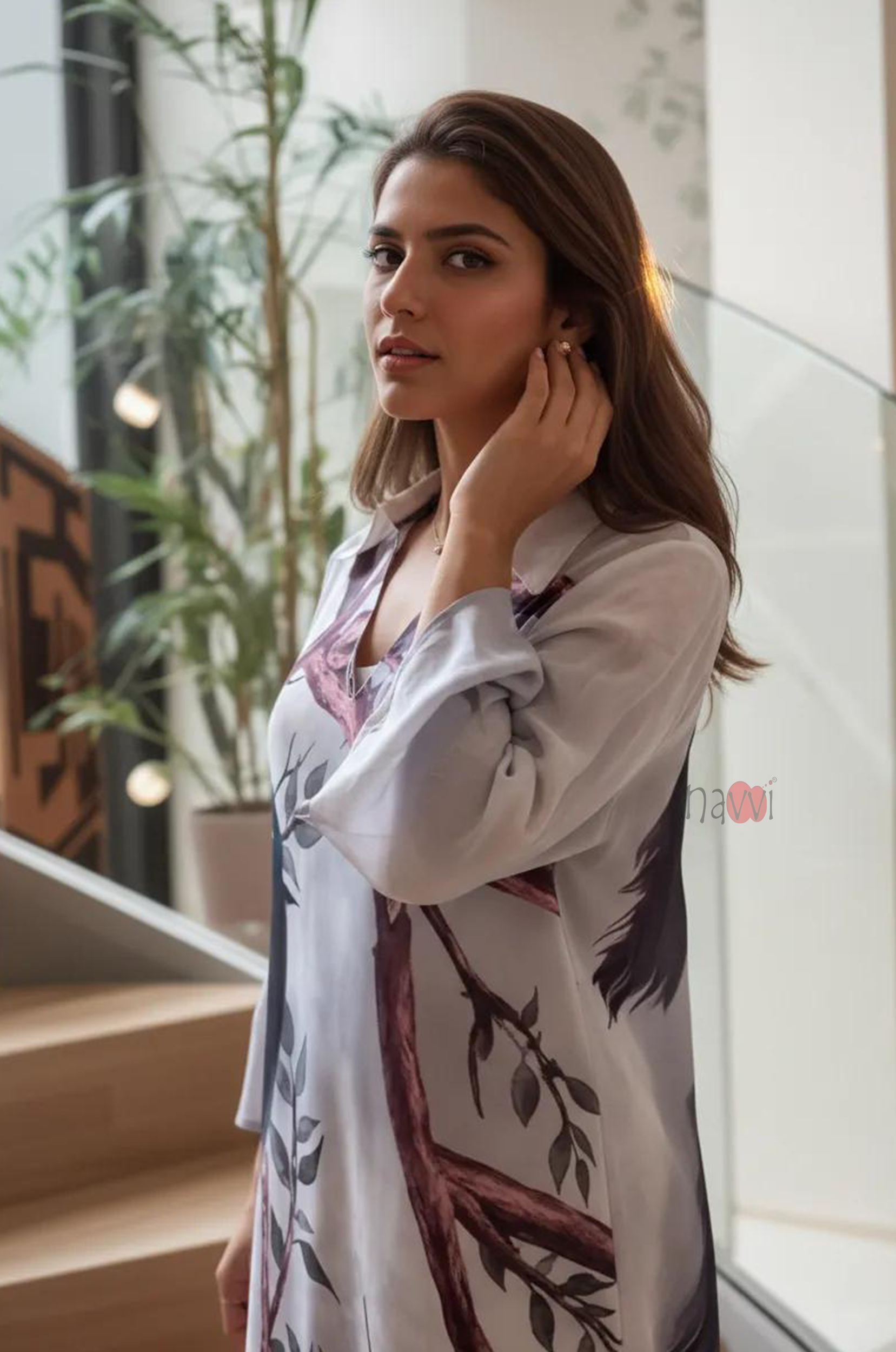 Botanical & Bird Motif Statement Dress - Navvi.in